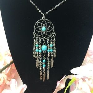 Silver Turquoise Dreamcather Necklace           J8